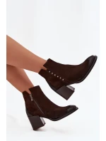 Dámské kotníkové boty z přírodního semiše na podpatku model 21713301 čokoládové - Zazoo
