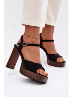 Dámské sandály na podpatku a platformě z eko semiše Černé Gralisse