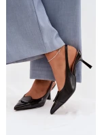 Dámské sandály na podpatku s ozdobným detailem Černé Mariae