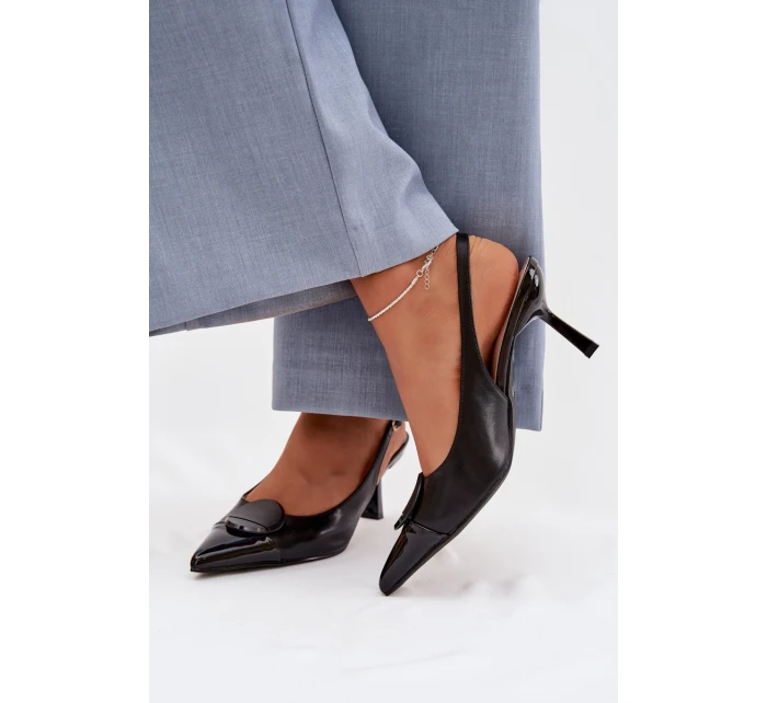 Dámské sandály na podpatku s ozdobným detailem Černé Mariae