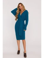 Svetrové šaty s výstřihem do V  modré model 21484552 - Moe