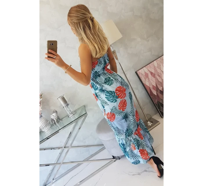 Šaty s motívom listov v modrej farbe