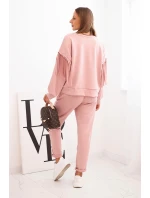 Komplet dámský máslový s třásněmi na rukávech tmavě pudrově růžový