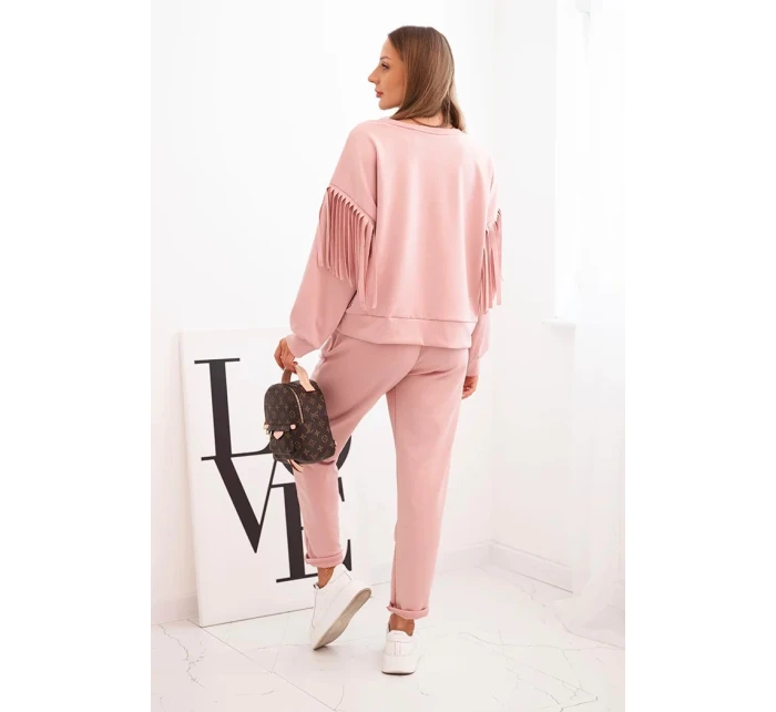 Komplet dámský máslový s třásněmi na rukávech tmavě pudrově růžový