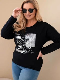 Dámska blúzka s potlačou v nadmernej veľkosti s dlhším zadným dielom čierna