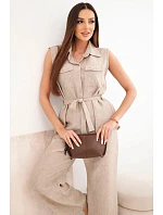 Dámský komplet s vázanou halenkou a širokými kalhotami fango