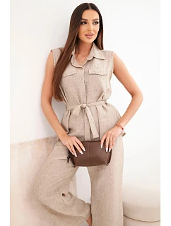 Dámský komplet s vázanou halenkou a širokými kalhotami fango