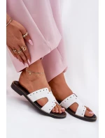 Zazoo 40326 Lakierowane Damskie Klapki Z Ozdobnymi Wycięciami Białe