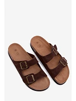 Kožené Semišové Dámské Pantofle S Čokoládové model 22125565 - Boto