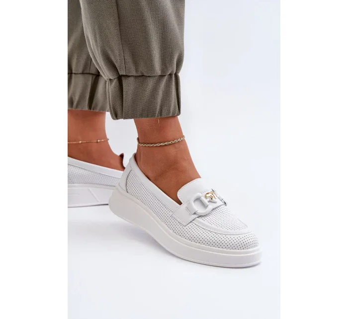 Dámske kožené mokasíny na platforme, biele S.Barski Dámske kožené mokasíny na platforme, biele S.Barski