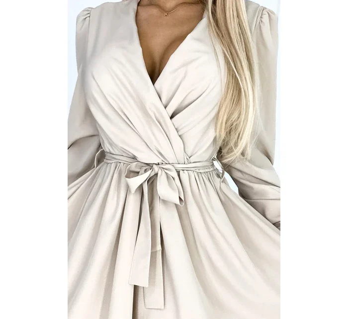 339-4 BINDY Dámske šaty s výstrihom a opaskom - BEACH 339-4 BINDY Dámske šaty s výstrihom a opaskom - BEACH