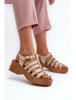 Dámské kožené sandály model 21657348 béžové - Zazoo Dámské kožené sandály model 21657348 béžové - Zazoo