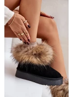 Skórzane Śniegowce Na Platformie Z Futerkiem Czarne Avirisa