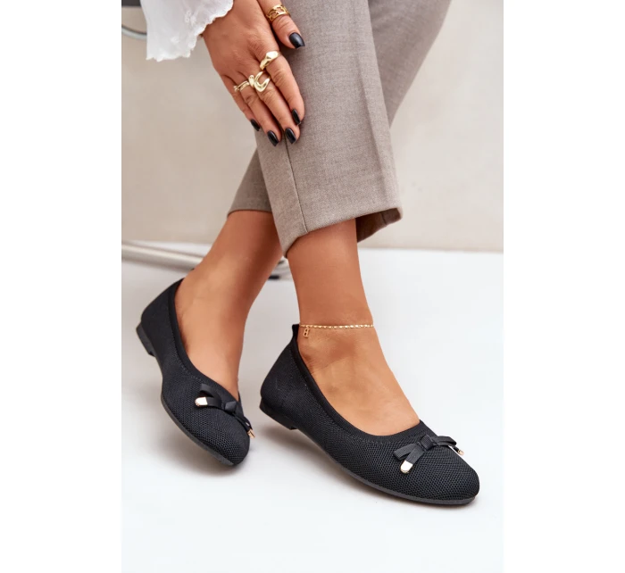 Siateczkowe Baleriny Z Kokardką Czarne Bianila Siateczkowe Baleriny Z Kokardką Czarne Bianila