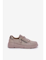 Kožené Sportovní Boty Tenisky Na Platformě Se Zipem model 21691885 Tmavě Béžové - VINCEZA