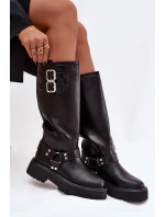 Kožené dámské kozačky s přezkami zateplené Big Star model 21758949 černé - Big Star Shoes