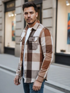 Pánská velbloudí kostkovaná košile Dstreet model 21994090 - FashionStreet