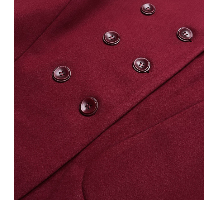 Dámsky kabát plus size v bordovej farbe s kapucňou (2728)