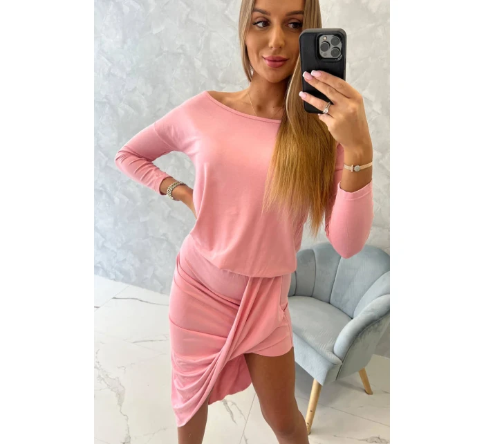 Asymetrické šaty, 3/4 rukávy, pudrově růžové Asymetrické šaty, 3/4 rukávy, pudrově růžové