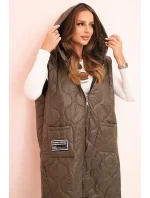 Dámská prošívaná vesta Plus Size s kapucí na zip khaki