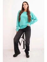 Dámska základná bavlnená mikina s elastickým lemom a okrúhlym výstrihom mätová