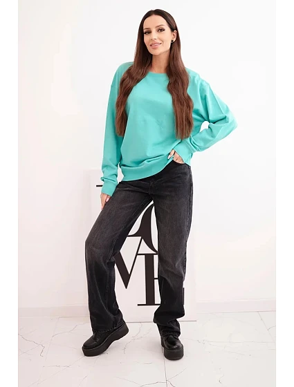Dámská mikina z model 21494905 lemem bavlněná basic s kulatým výstřihem mátová - K-Fashion