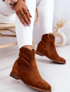 Zamszowe Damskie Botki Ukryty Koturn Camel Solene