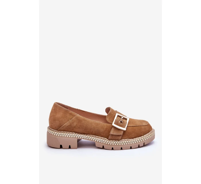 Modne Zamszowe Mokasyny Ciemnobeżowe Eloisa