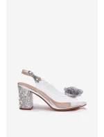 Transparentne Sandały Na Słupku Z Kryształkami I Ozdobą D&A MR51-702 Srebrne Transparentne Sandały Na Słupku Z Kryształkami I Ozdobą D&A MR51-702 Srebrne