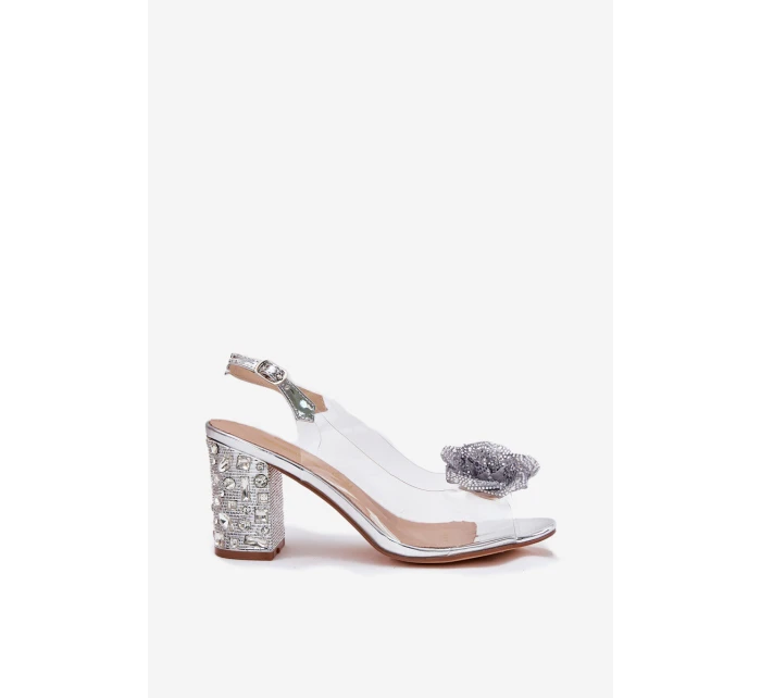 Transparentne Sandały Na Słupku Z Kryształkami I Ozdobą D&A MR51-702 Srebrne Transparentne Sandały Na Słupku Z Kryształkami I Ozdobą D&A MR51-702 Srebrne