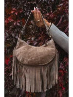 Kožená semišová kabelka s třásněmi tmavě béžová Aurelisse