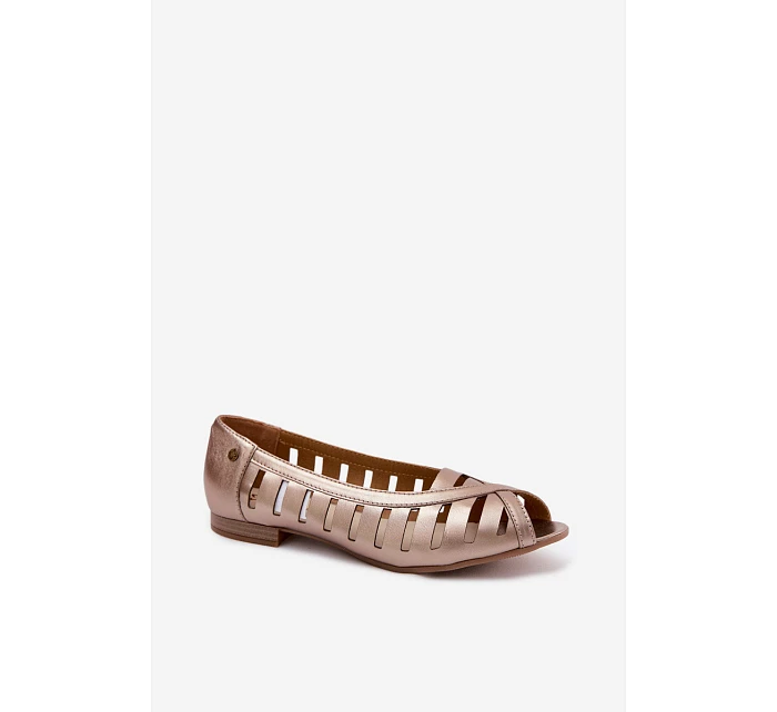 Kožené prolamované baleríny model 22123044 Zlaté - Maciejka