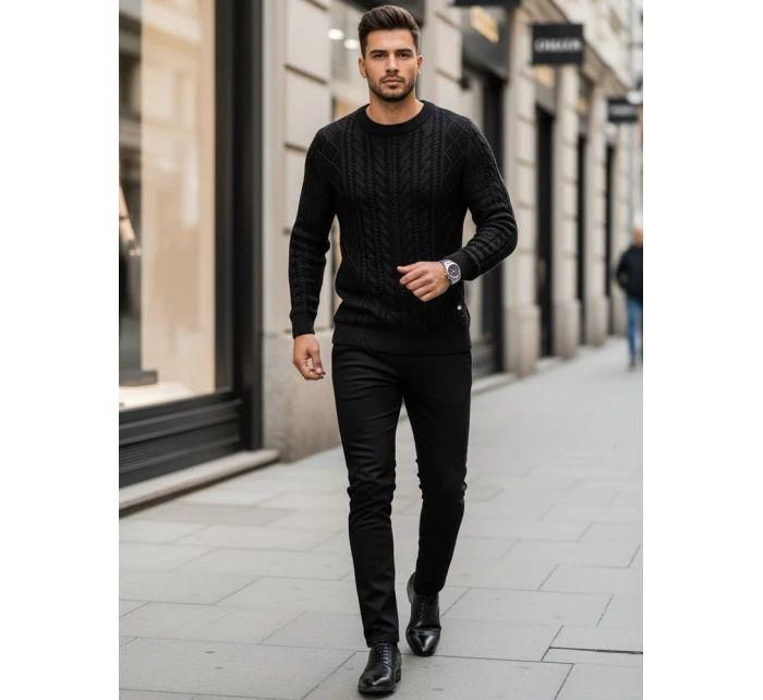 Pánsky čierny sveter FashionStreet WX1926 Pánsky čierny sveter FashionStreet WX1926