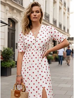 Dámske midi šaty s kvetinovým vzorom biele FashionStreet EY2656 Dámske midi šaty s kvetinovým vzorom biele FashionStreet EY2656
