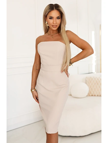 tužkové midi šaty s páskem béžové model 22075179 - numoco tužkové midi šaty s páskem béžové model 22075179 - numoco