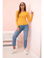 Dámska bavlnená blúzka s dlhým rukávom a lodičkovým výstrihom horčicovej farby