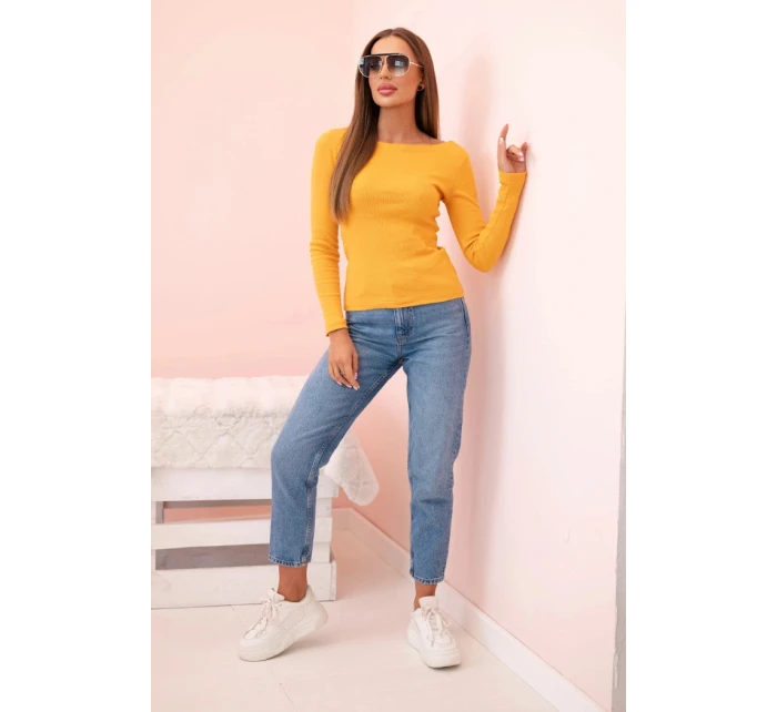 Dámska bavlnená blúzka s dlhým rukávom a lodičkovým výstrihom horčicovej farby