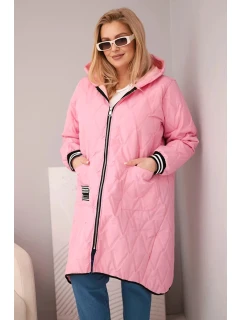 Dámska prešívaná bunda Plus Size s kapucňou a športovými manžetami Light Pink