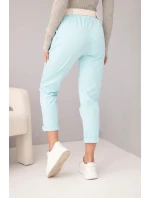 Dámske bavlnené nohavice s opaskom a ohrnutou nohavicou mätou