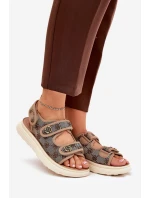 Dámské Vzorované Textilní Sandály Se Zlatými Khaki model 21688023 - Boto Dámské Vzorované Textilní Sandály Se Zlatými Khaki model 21688023 - Boto