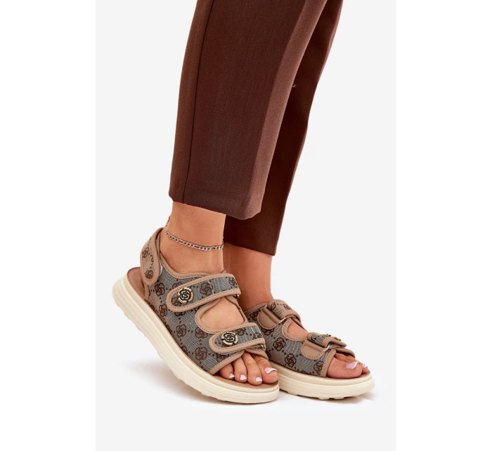 Dámské Vzorované Textilní Sandály Se Zlatými Khaki model 21688023 - Boto Dámské Vzorované Textilní Sandály Se Zlatými Khaki model 21688023 - Boto