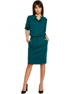 B056 Pletené košeľové šaty - zelené