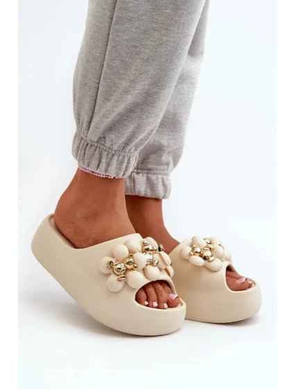 Dámské pěnové pantofle s ozdobami na silné světle béžová model 20455574 - Kesi