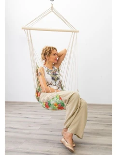 BRAZÍLSKA ZÁVESNÁ SEDACIA SEDAČKA HAMAK 100x50cm PRÍRODA S TROPICKOU DŽUNGĽOU PUSH CUSHION