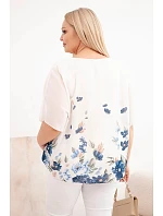 Dámske Plus veľkosť blúzka s krátkym rukávom s kvetinovou potlačou Denim Dámske Plus veľkosť blúzka s krátkym rukávom s kvetinovou potlačou Denim