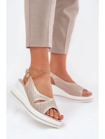 Dámské Kožené Sandály Na Klínu model 21695789 Zlaté - S.Barski