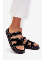 Klapki Damskie Ze Zdobieniem Na Platformie Czarne Delyna Klapki Damskie Ze Zdobieniem Na Platformie Czarne Delyna