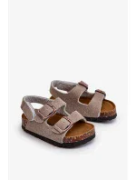 Detské sandále na korkovej platforme, zapínanie na suchý zips, sivé Rorria