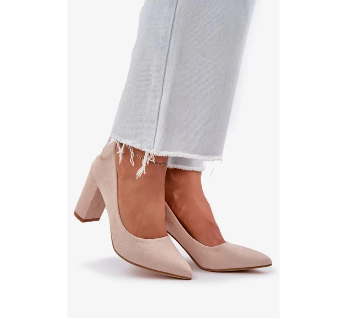 Dámske lodičky na podpätku z ekologického semišu Florena - béžové Dámske lodičky na podpätku z ekologického semišu Florena - béžové