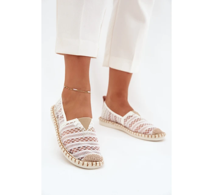 Dámske čipkované espadrilky so sieťovinou - biele